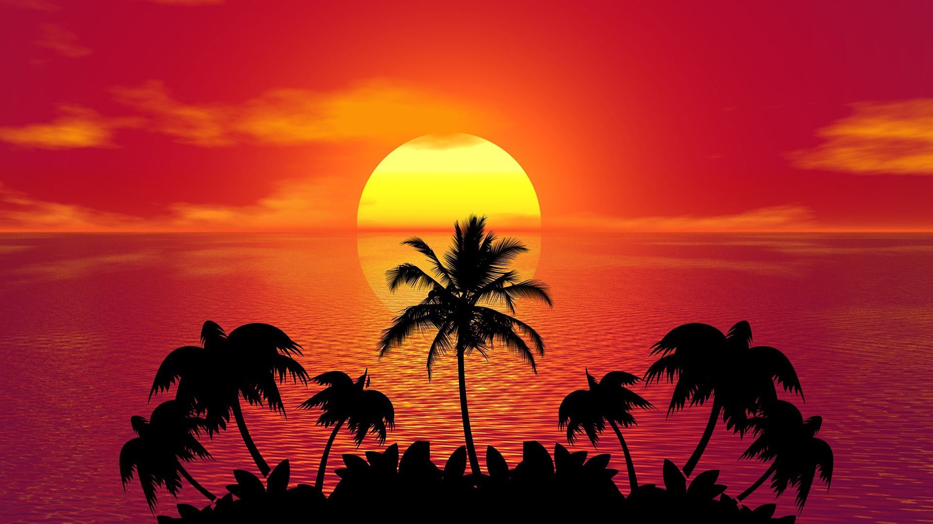 Summer Beach Sunset Art Wallpaper - Corriente de fondo de pantalla