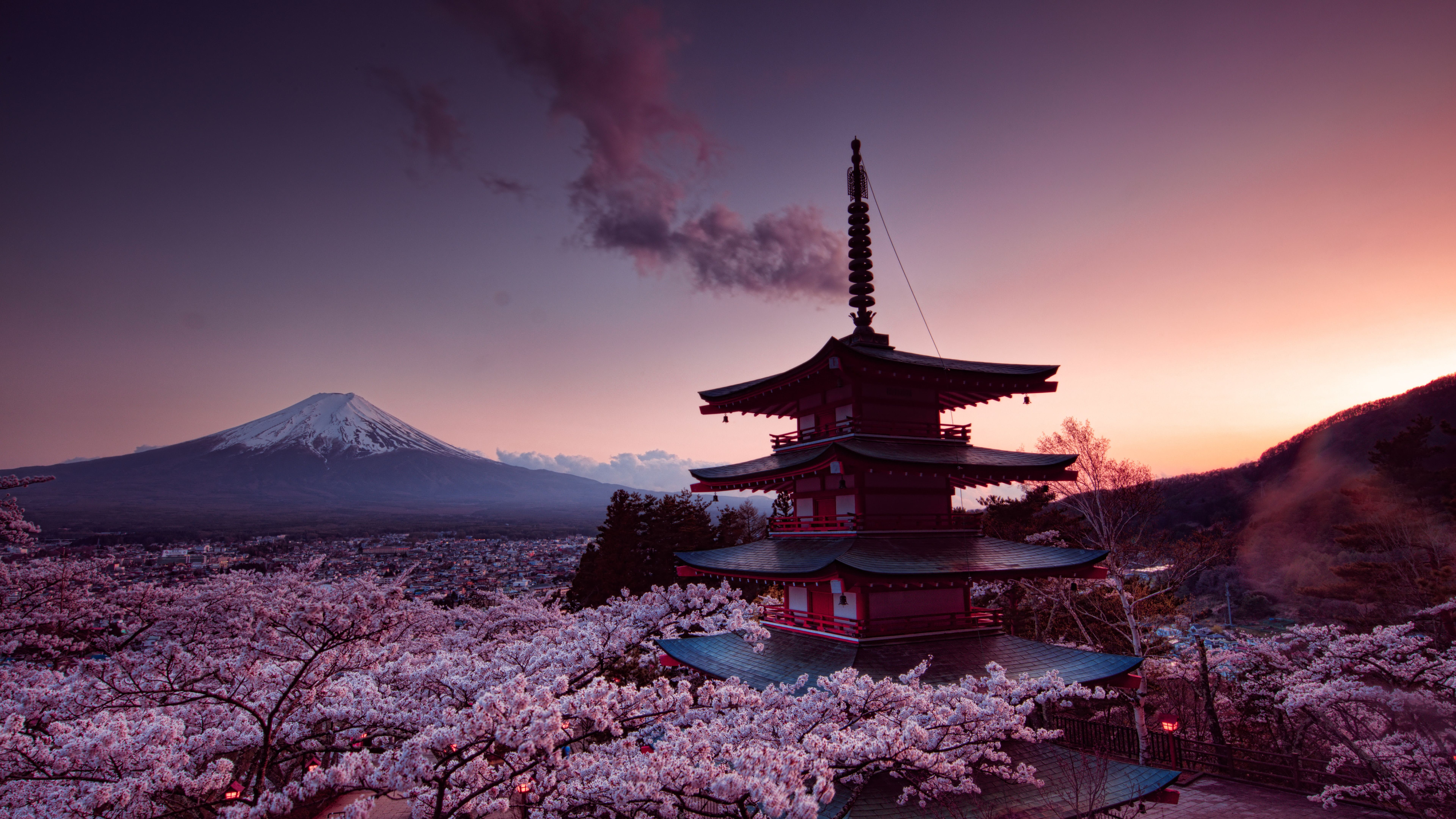 7680x4320 Churei Tower Mount Fuji en Japón 8k 8k HD 4k Wallpapers