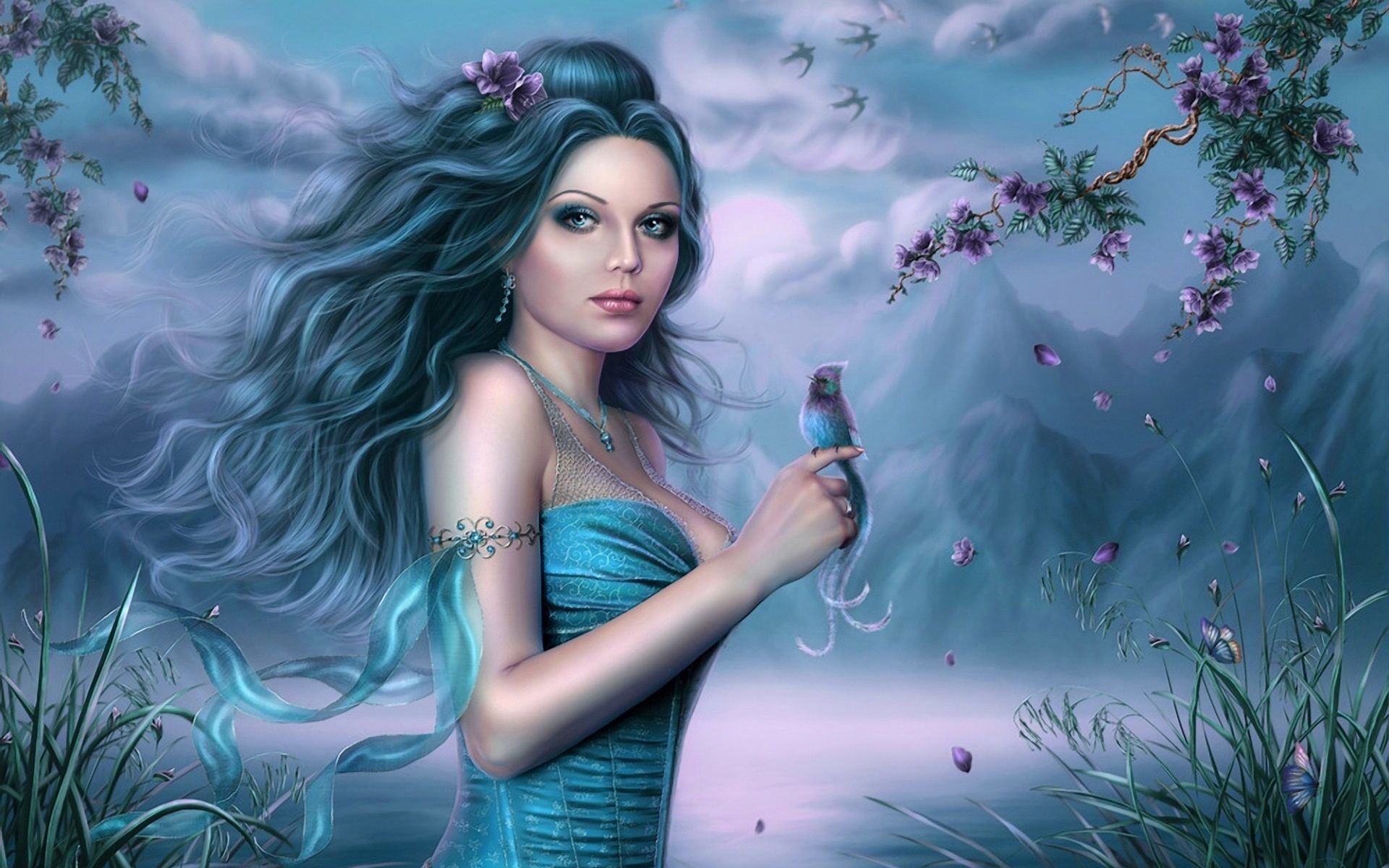 Beautiful Fantasy Blue Fairy fondo de pantalla | Galería Yopriceville