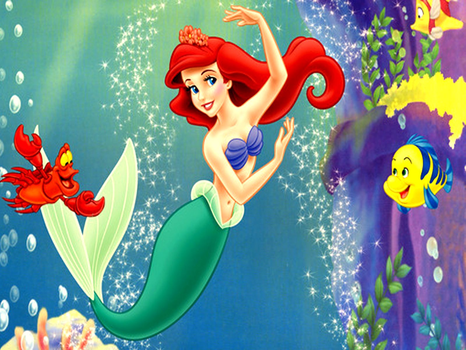 Walt Disney Wallpapers - Sebastian, Princess Ariel & Flounder - Walt