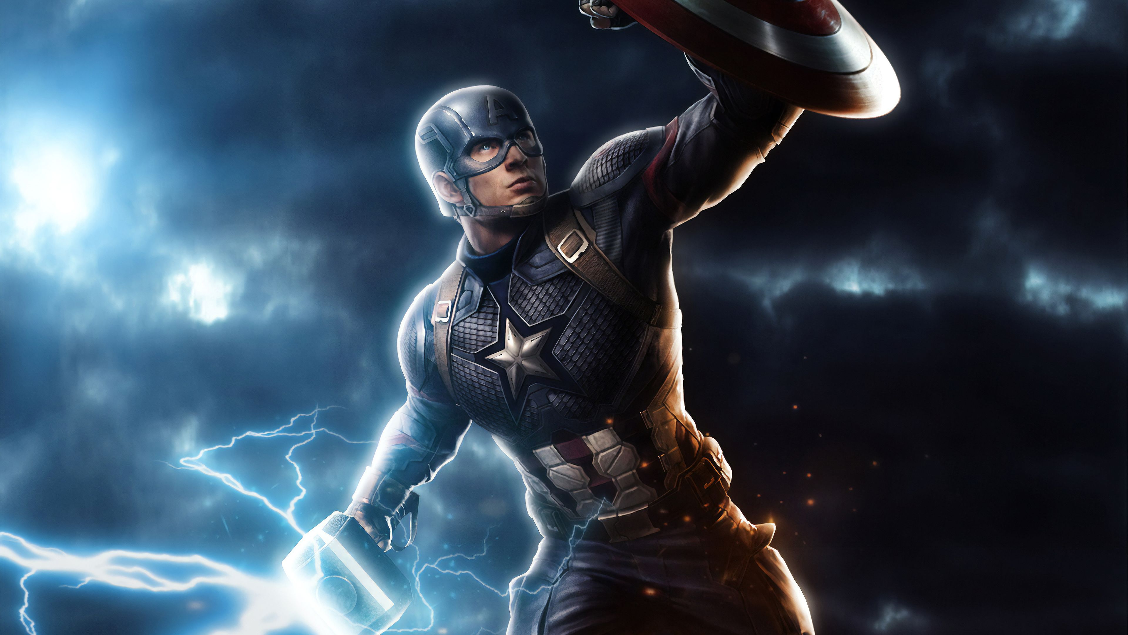 Capitán América Mjolnir Avengers Endgame 4k Art, HD Superheroes, 4k