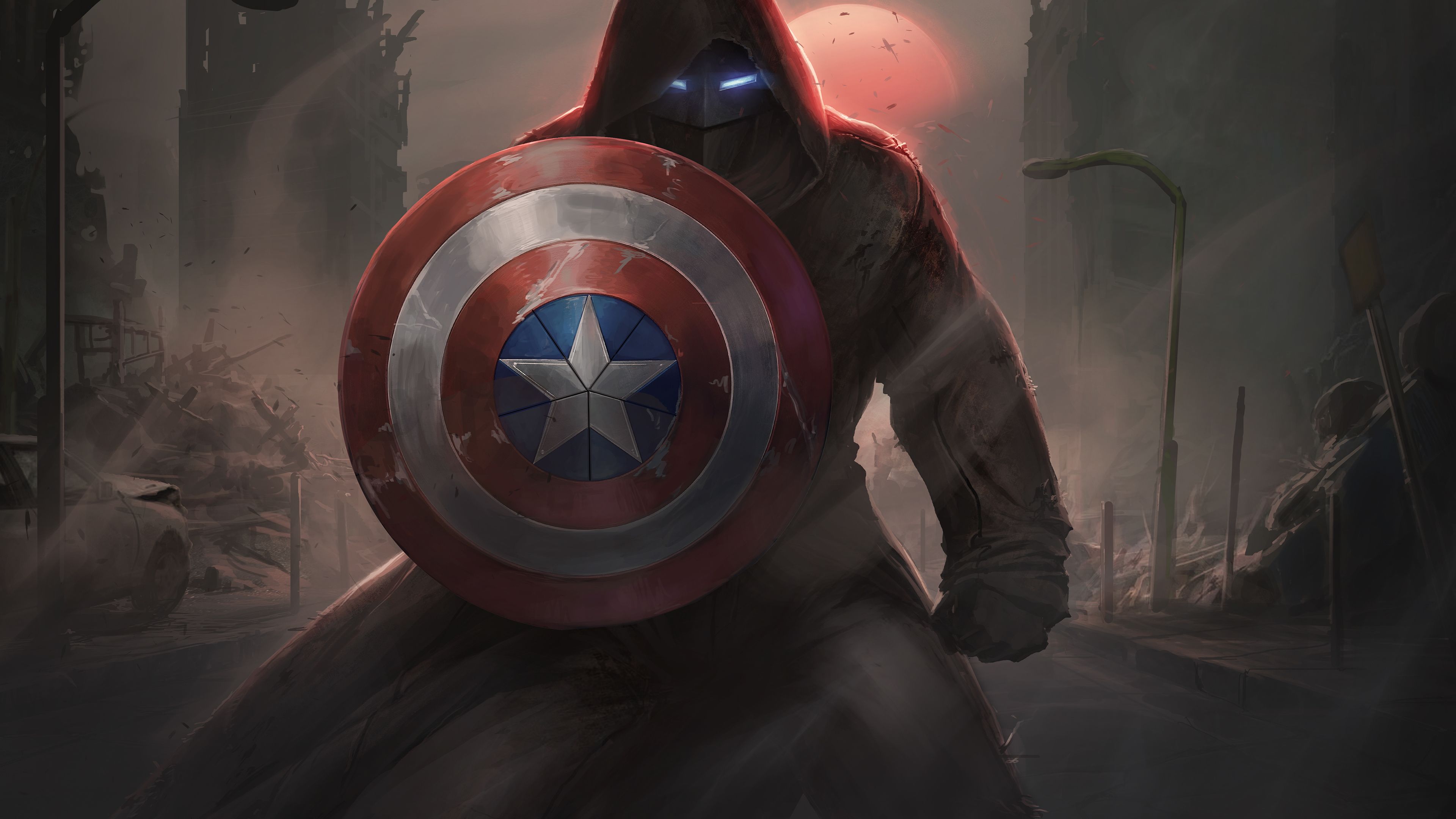 Fondo de pantalla 4k Capitán América con su escudo Máscara de hierro Concurso de
