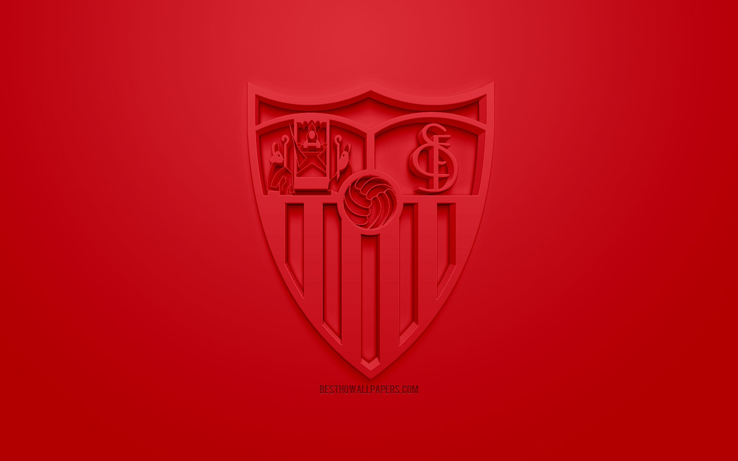 Descargar fondos de pantalla Sevilla FC, logotipo creativo 3D, fondo rojo, 3d