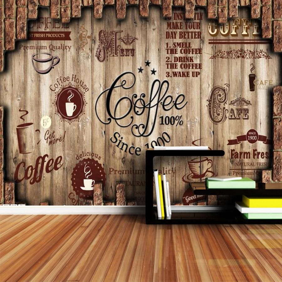 Telón de fondo de Pared de Diseño de Madera Cafe Wallpaper Retro nostálgico  decoración para el Hogar Comercio Casa, jardín y bricolaje ST2718370