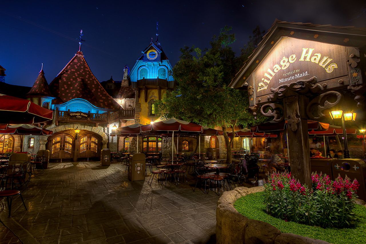 Fondos de pantalla California Disneyland EE.UU. Café Calle Noche Ciudades