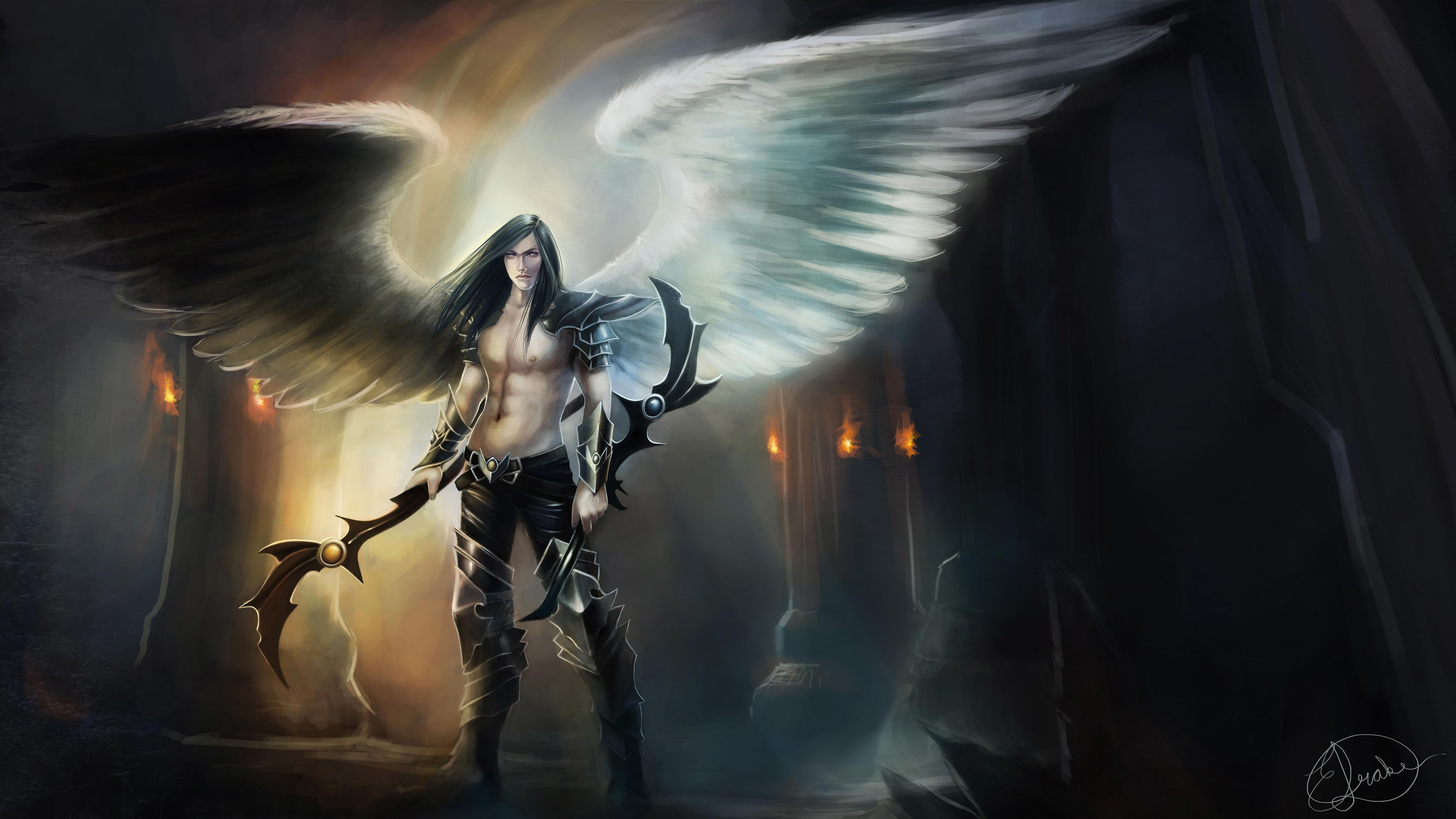 7680x4320 Angel Warrior Fantasy Man Wings 8k HD 4k Fondos de pantalla