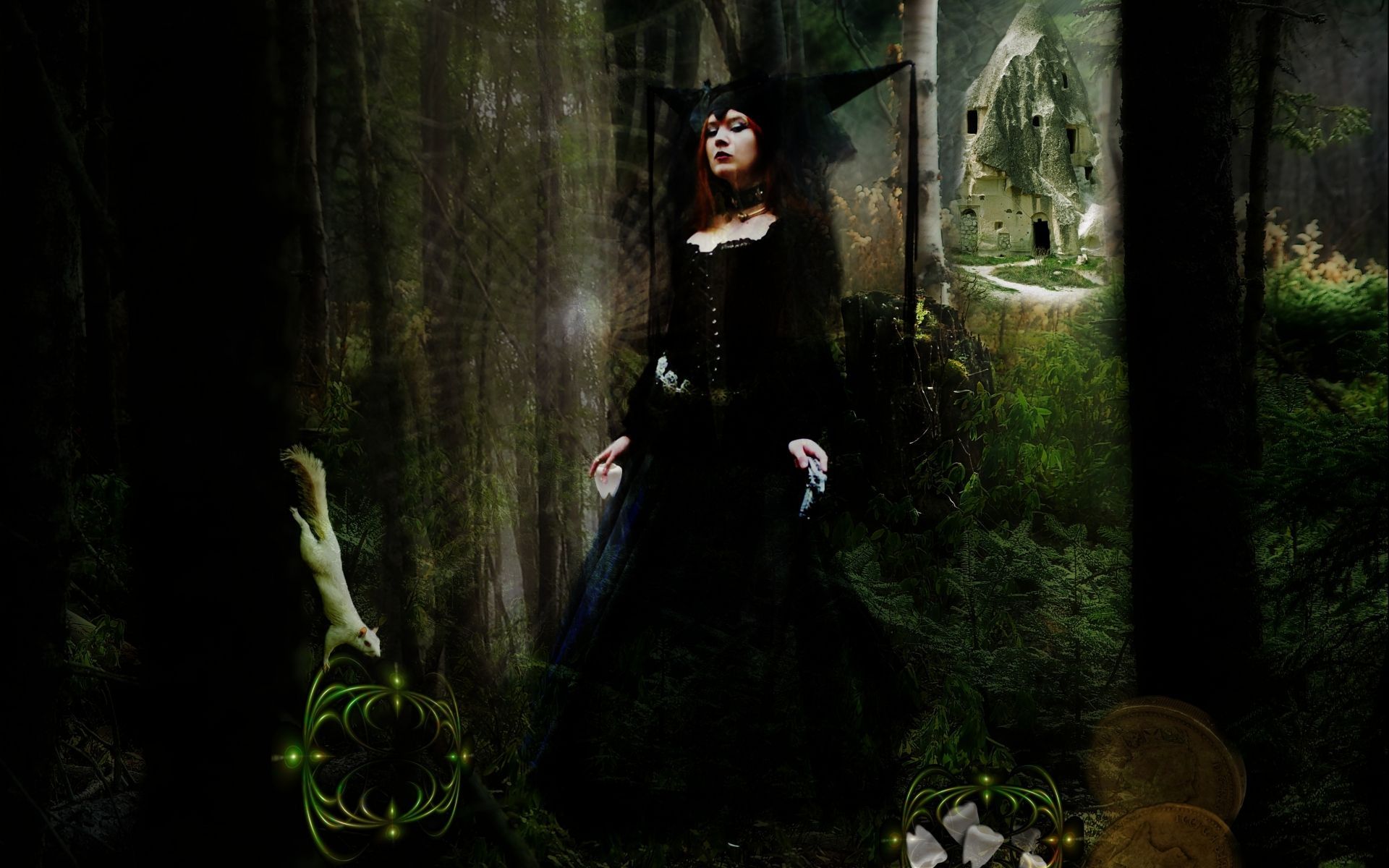 Bruja gótica | fantasía arte oscuro horror bruja árboles bosque gótico