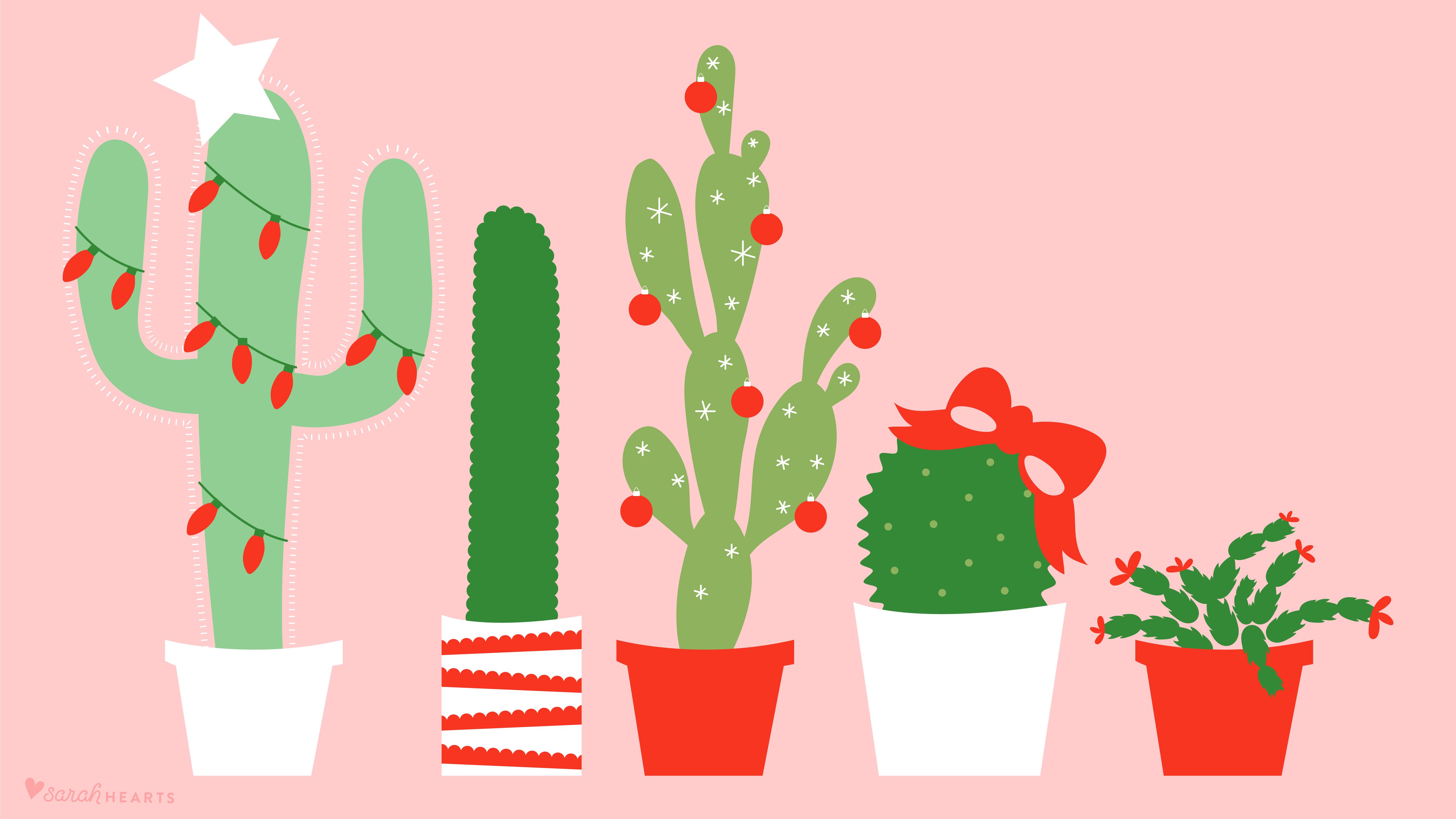 Diciembre de 2017 Christmas Cactus Calendar Wallpaper - Sarah Hearts
