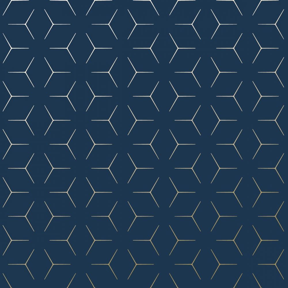 Papel tapiz geométrico Metro Illusion - Azul marino y dorado - WOW005