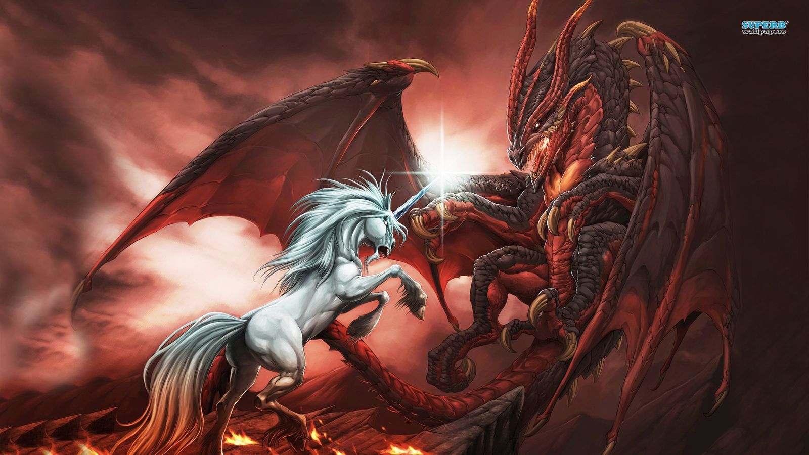 Unicornio vs dragón - dragones fondo de pantalla (38740879) - fanpop