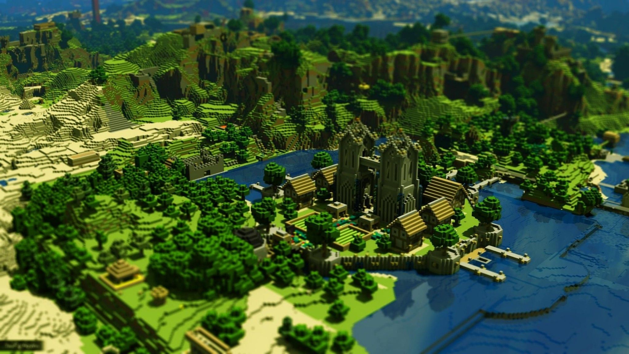 Minecraft árboles casas montañas agua 21189, HD Minecraft fondo de pantalla
