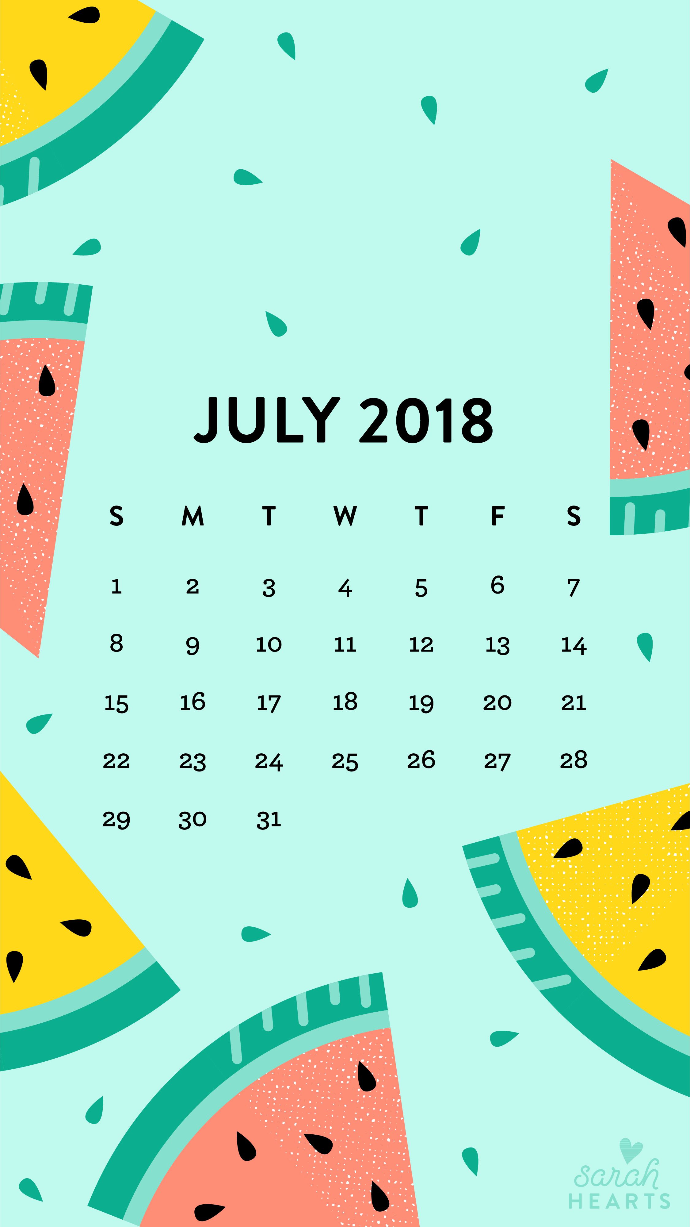 Fondo de pantalla de calendario de sandía de julio de 2018 - Sarah Hearts