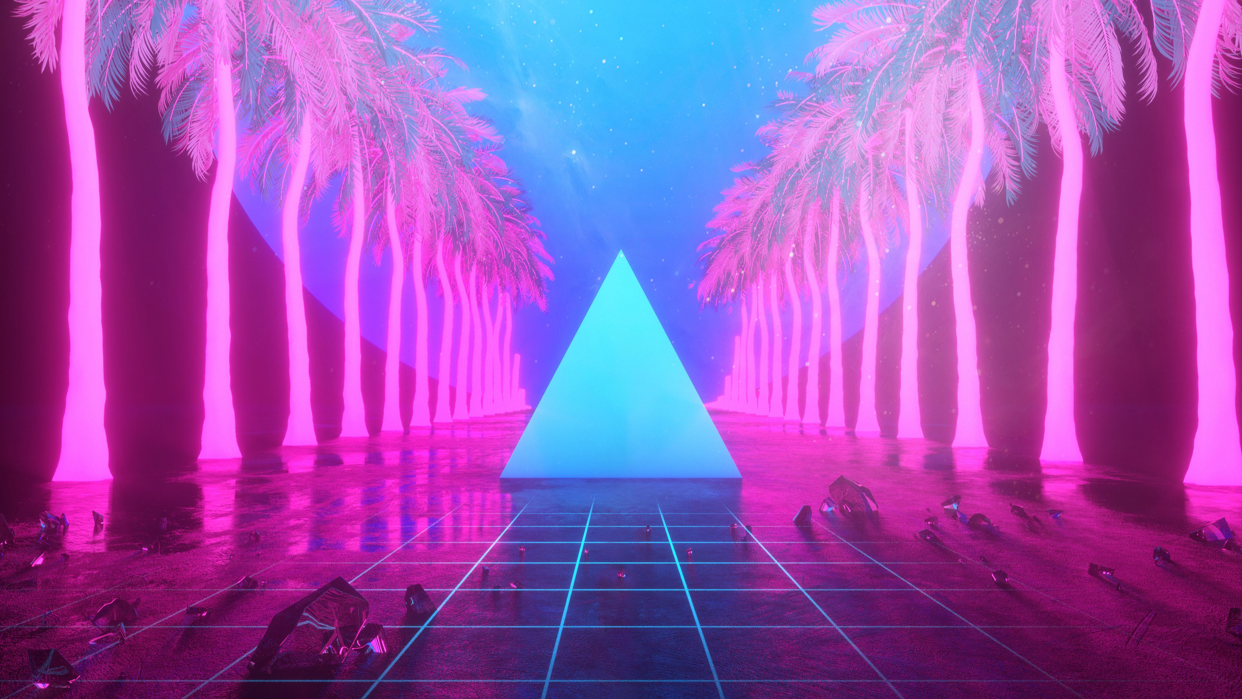 Miami Trees Triangle Neon Artwork 4k, HD Artist, 4k Wallpapers