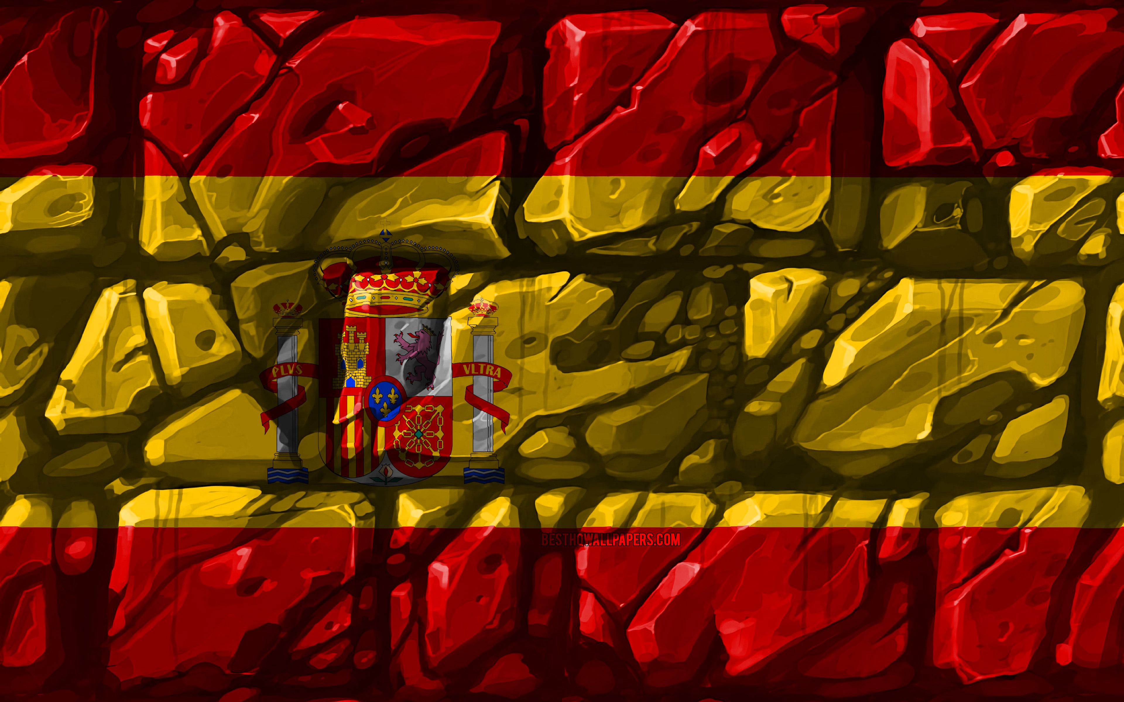 Descargar fondos de pantalla bandera española, brickwall, 4k, países europeos