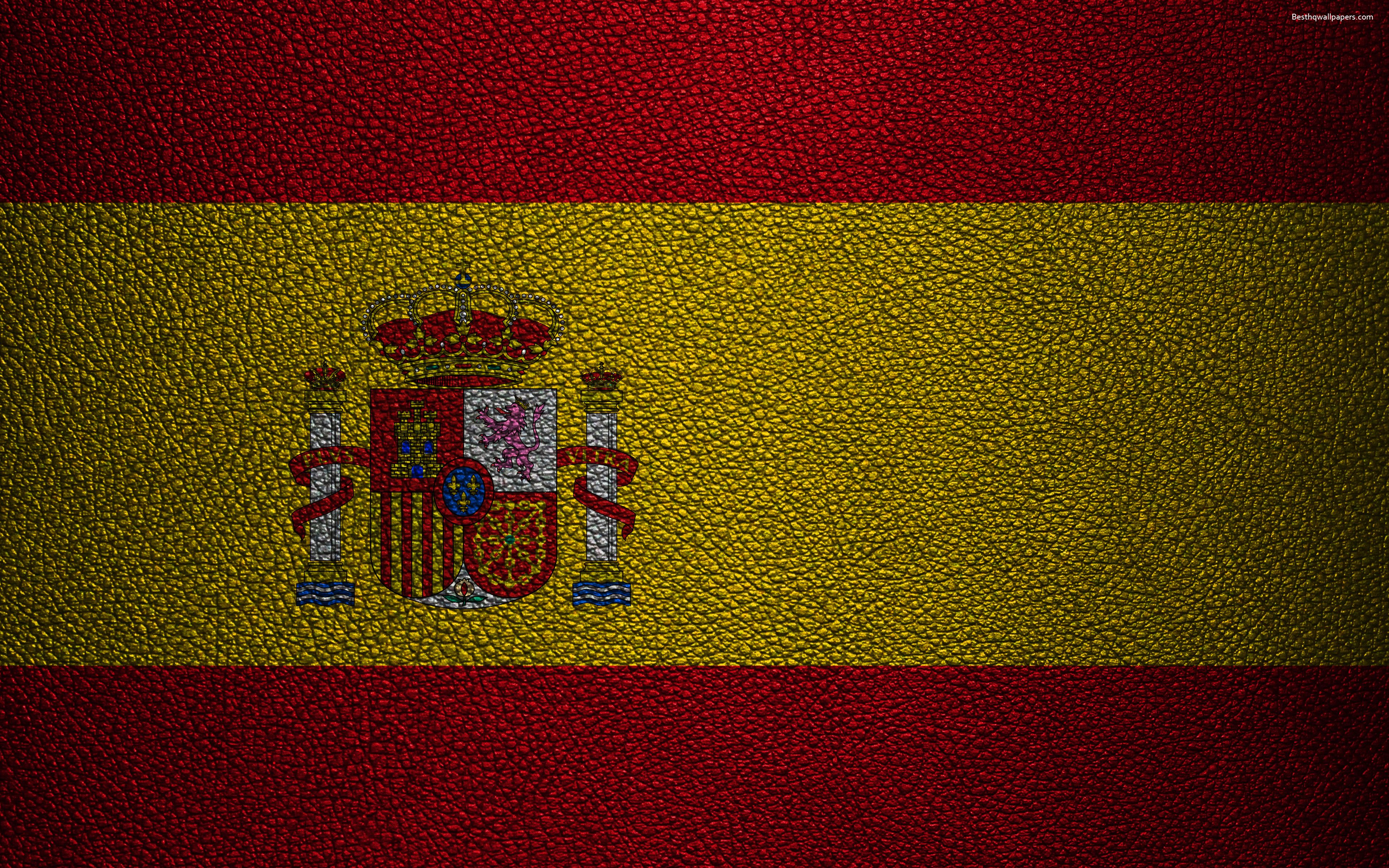Descargar fondos de pantalla Bandera de España, 4k, textura de cuero, bandera española