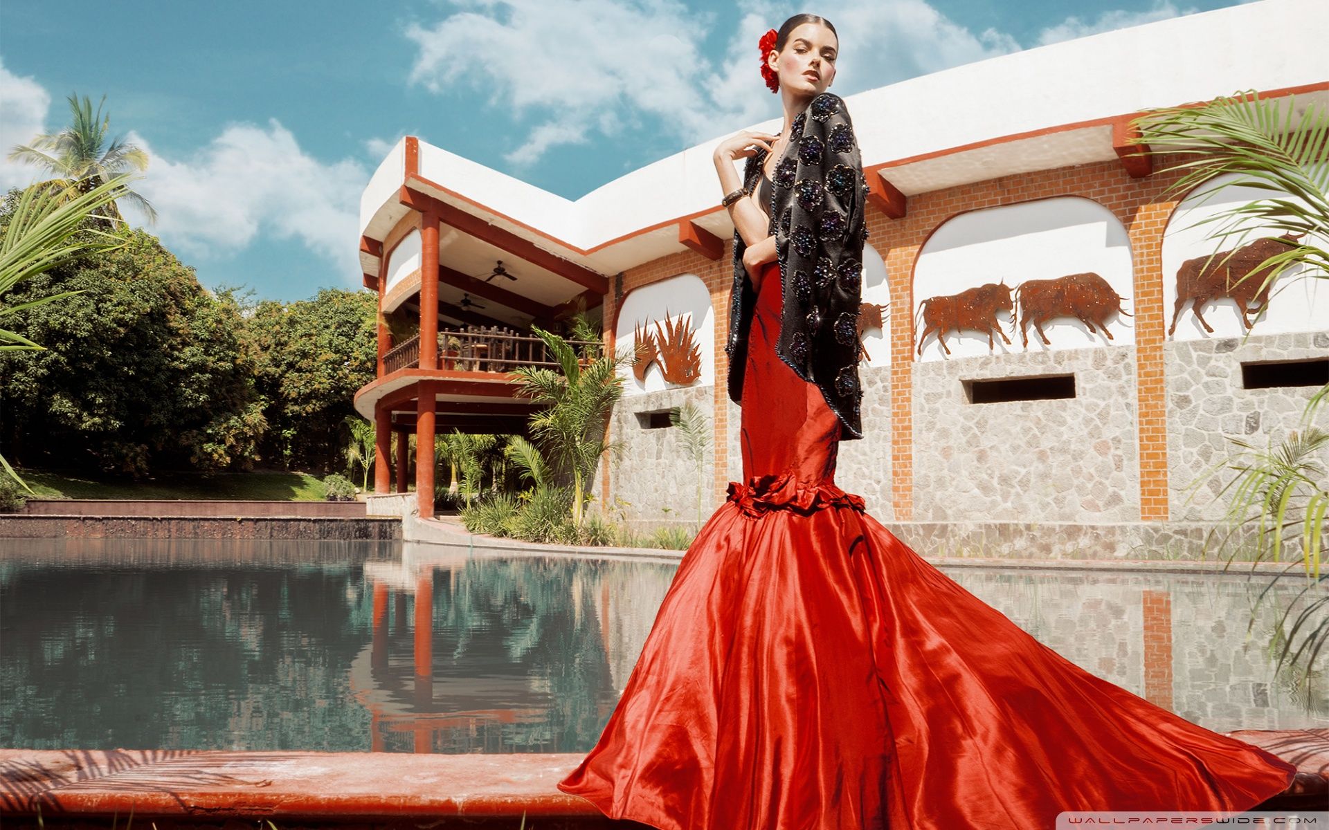 Modelo de mujer hispana en vestido rojo flamenco ❤ 4K HD Desktop