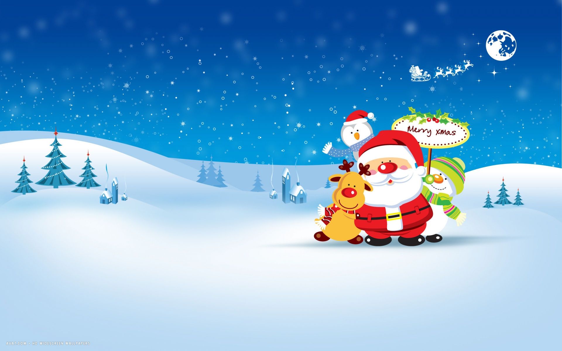 Feliz Navidad Navidad Paisaje Vector Santa Rudolph Muñeco De Nieve Vacaciones