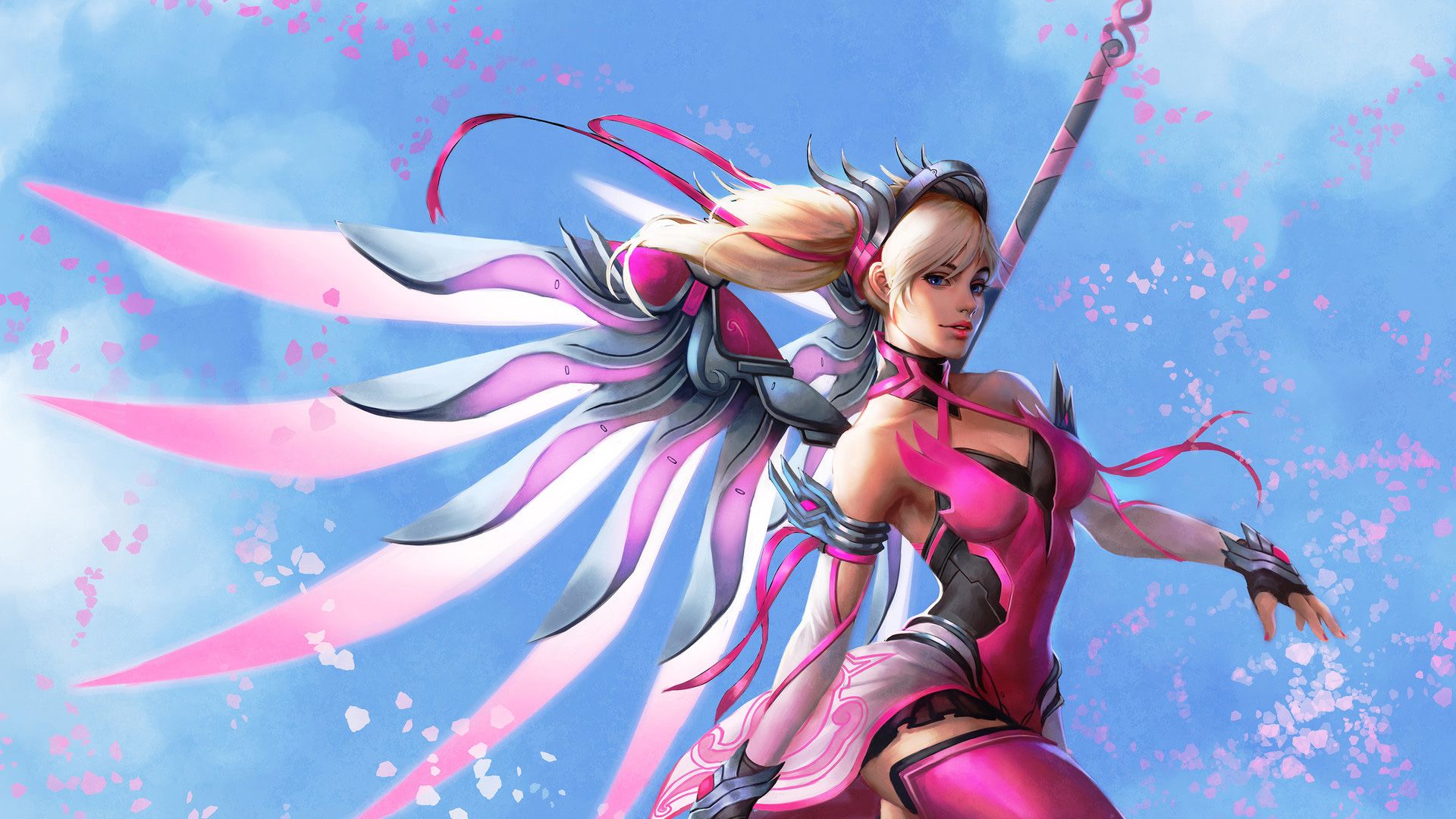 Pink Mercy Overwatch Wings Fantasy Arte digital, Artista HD, 4k
