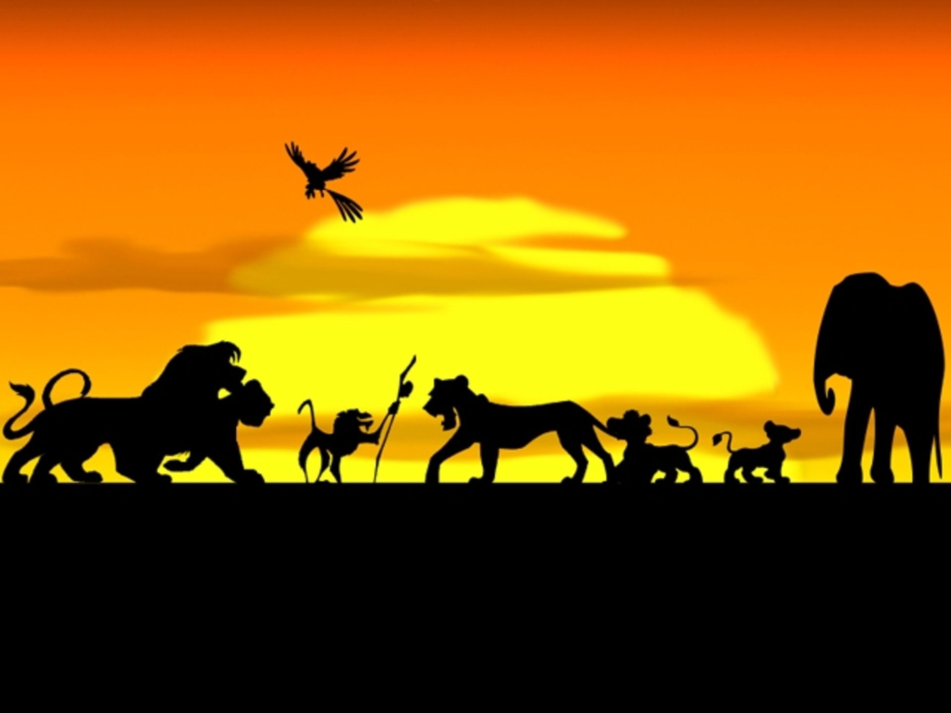 puesta de sol, Disney Company, siluetas, El Rey León :: Fondos de pantalla
