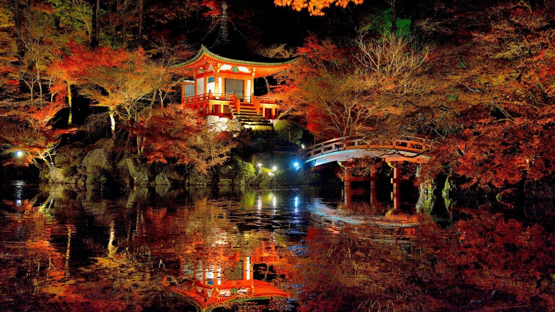 Jardín japonés reflejado en el estanque HD Wallpaper | Imagen de fondo
