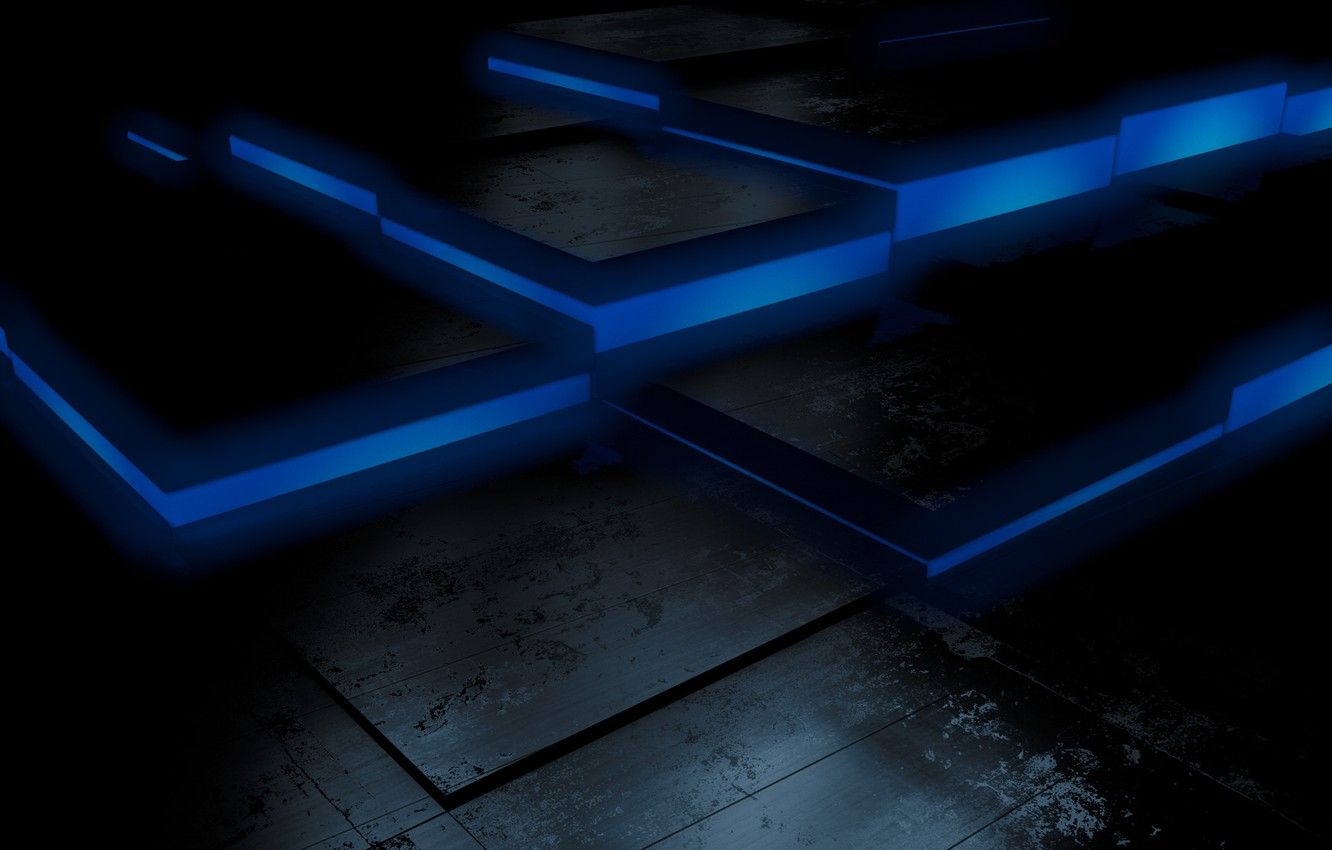 Fondo de pantalla negro, azul, cubos, piso, fondo oscuro, saltos