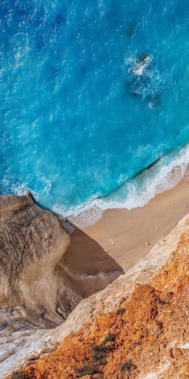 Vista aérea aguamarina azul océano y playa | fondos de pantalla en 2019