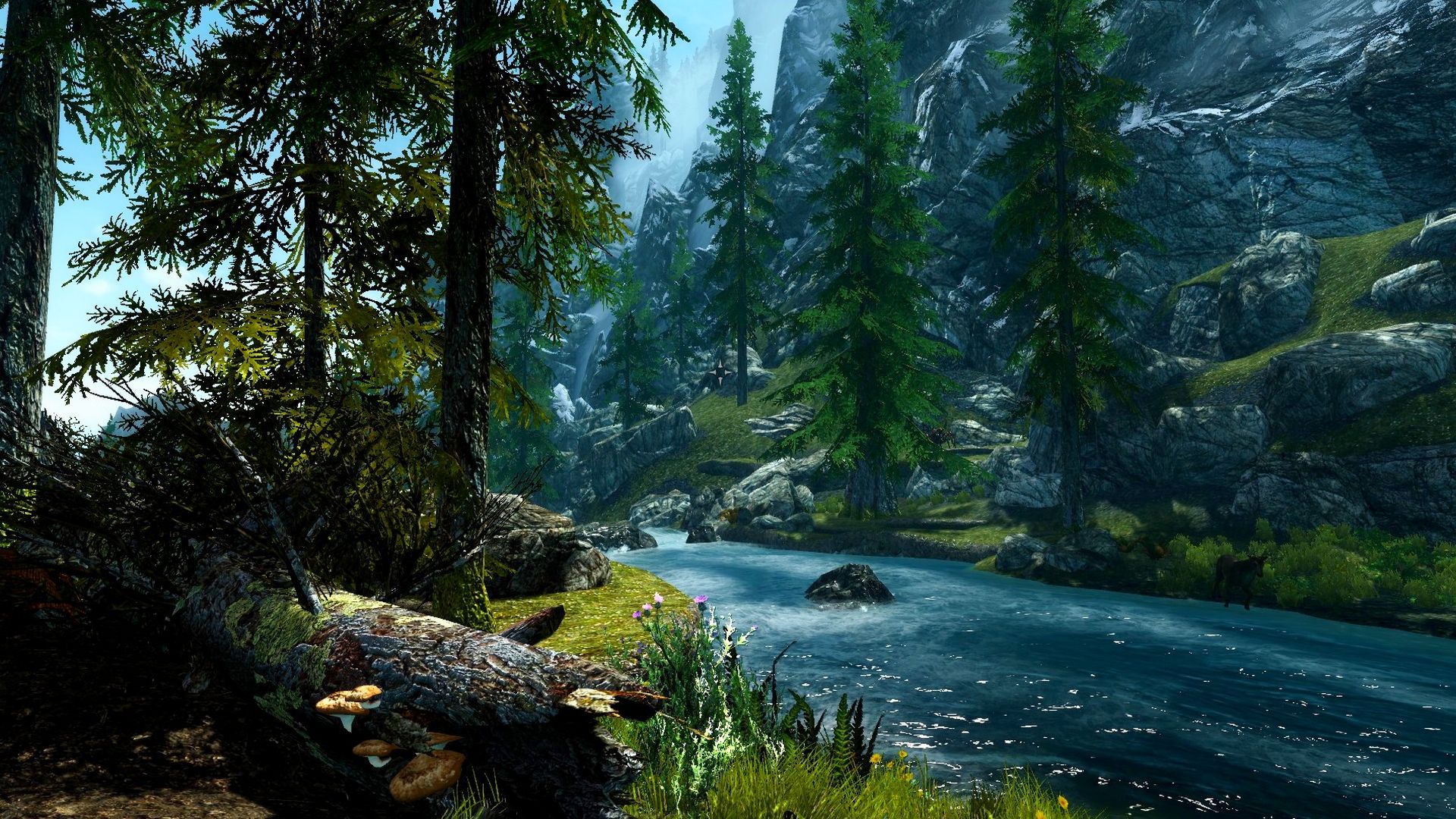 Río en imagen de fondo de fondo de pantalla de bosque de montaña - HD libre
