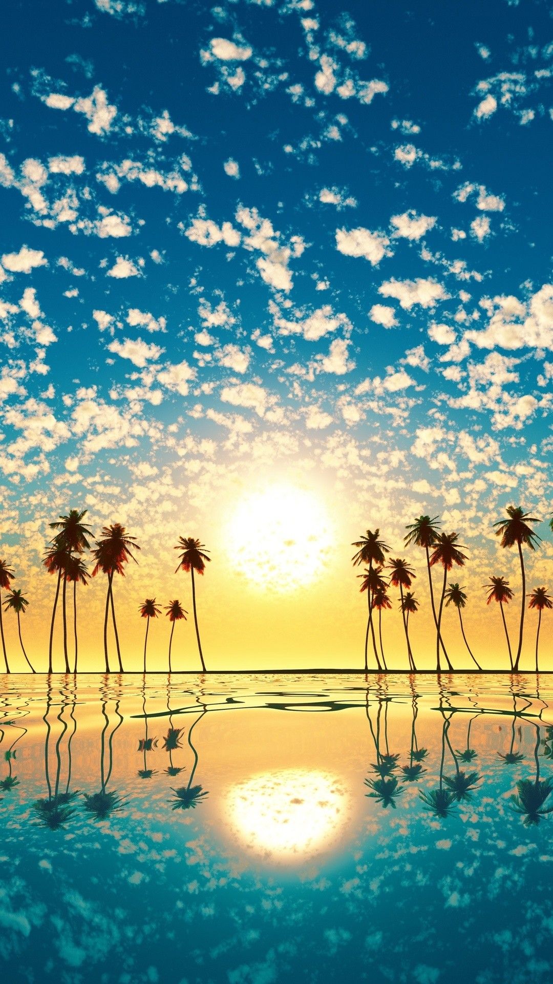 Fondo de pantalla de Palm Trees Reflection Sunset Cd - [1080x1920]