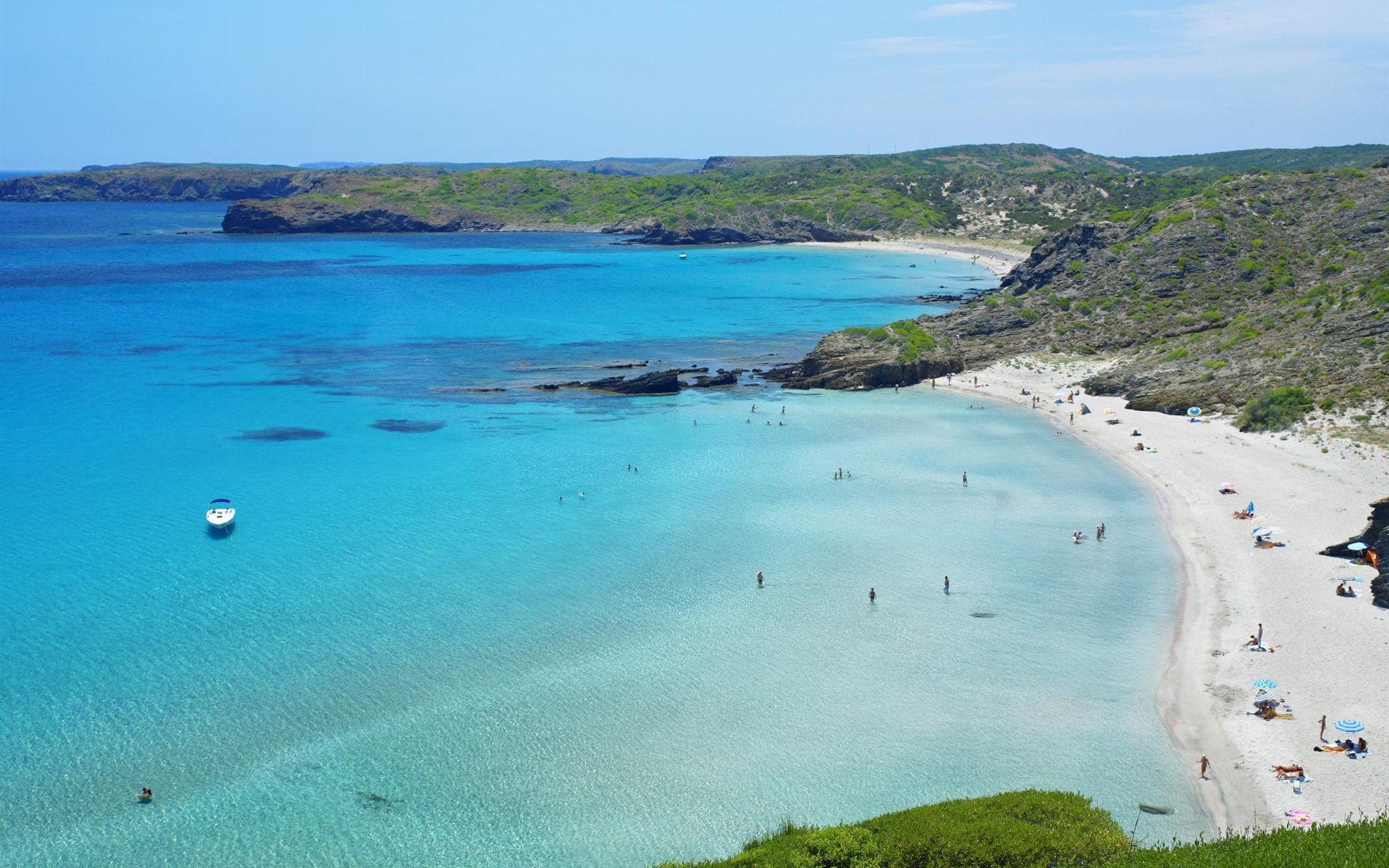 Fondo de pantalla Playa, mar azul, senderismo peatonal, España, Menorca