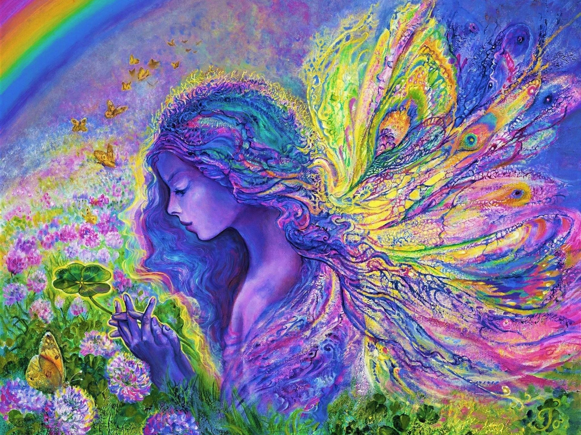 Fondos de pantalla Pintura artística, colorida, mariposa ángel niña
