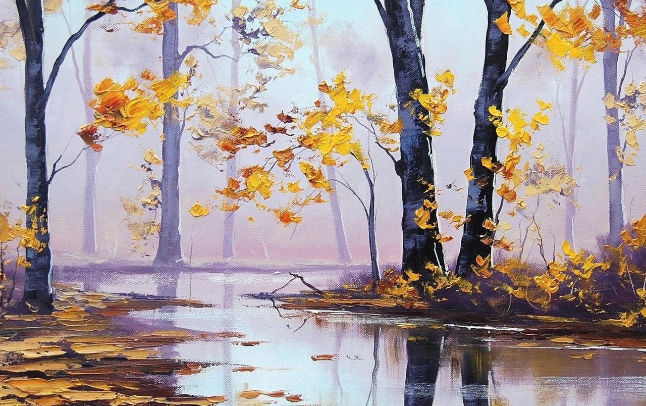 Paisaje de otoño Pintura al óleo fondos de pantalla | Paisaje de