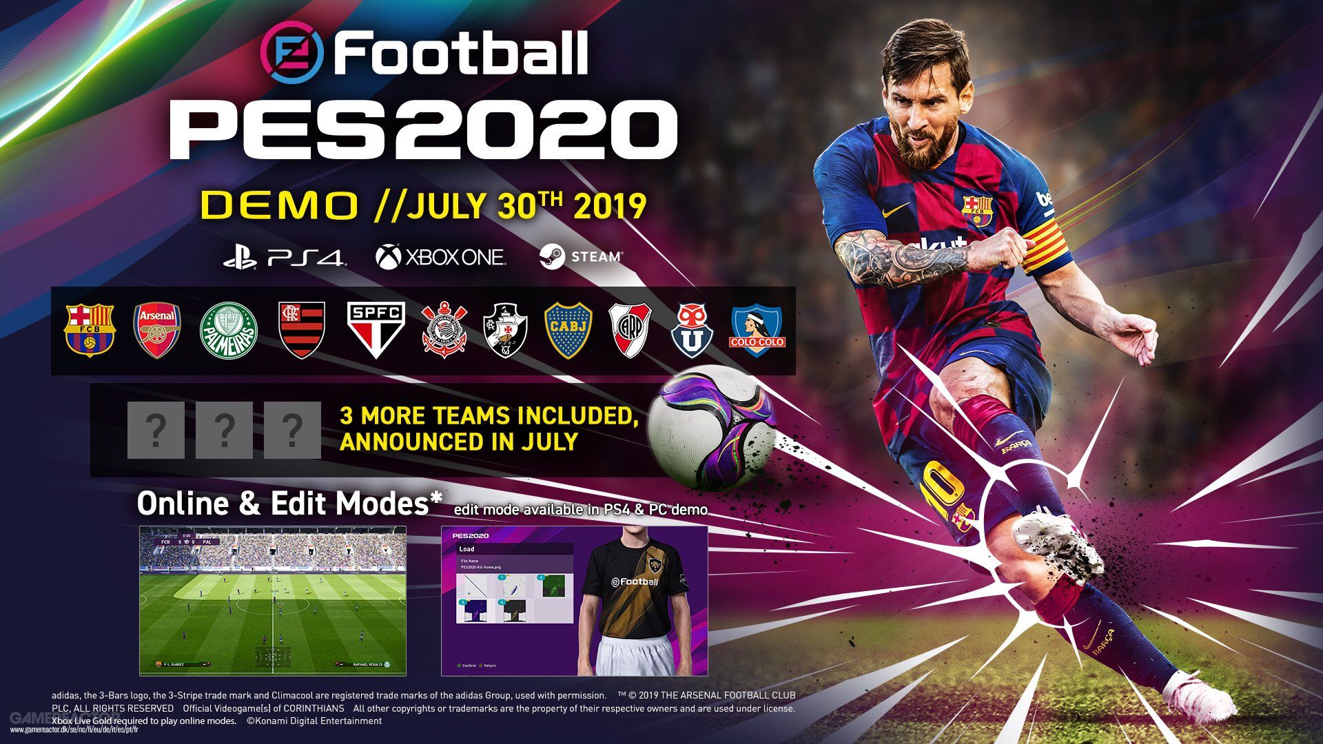 La demostración de eFootball PES 2020 incluye el modo de edición y 14 equipos reales