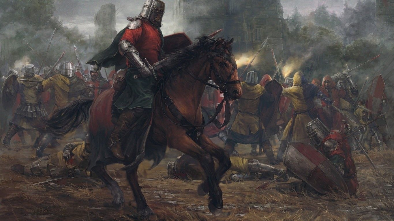 Descargar 1366x768 Medieval Knight, Horse, War, Soldiers Wallpapers
