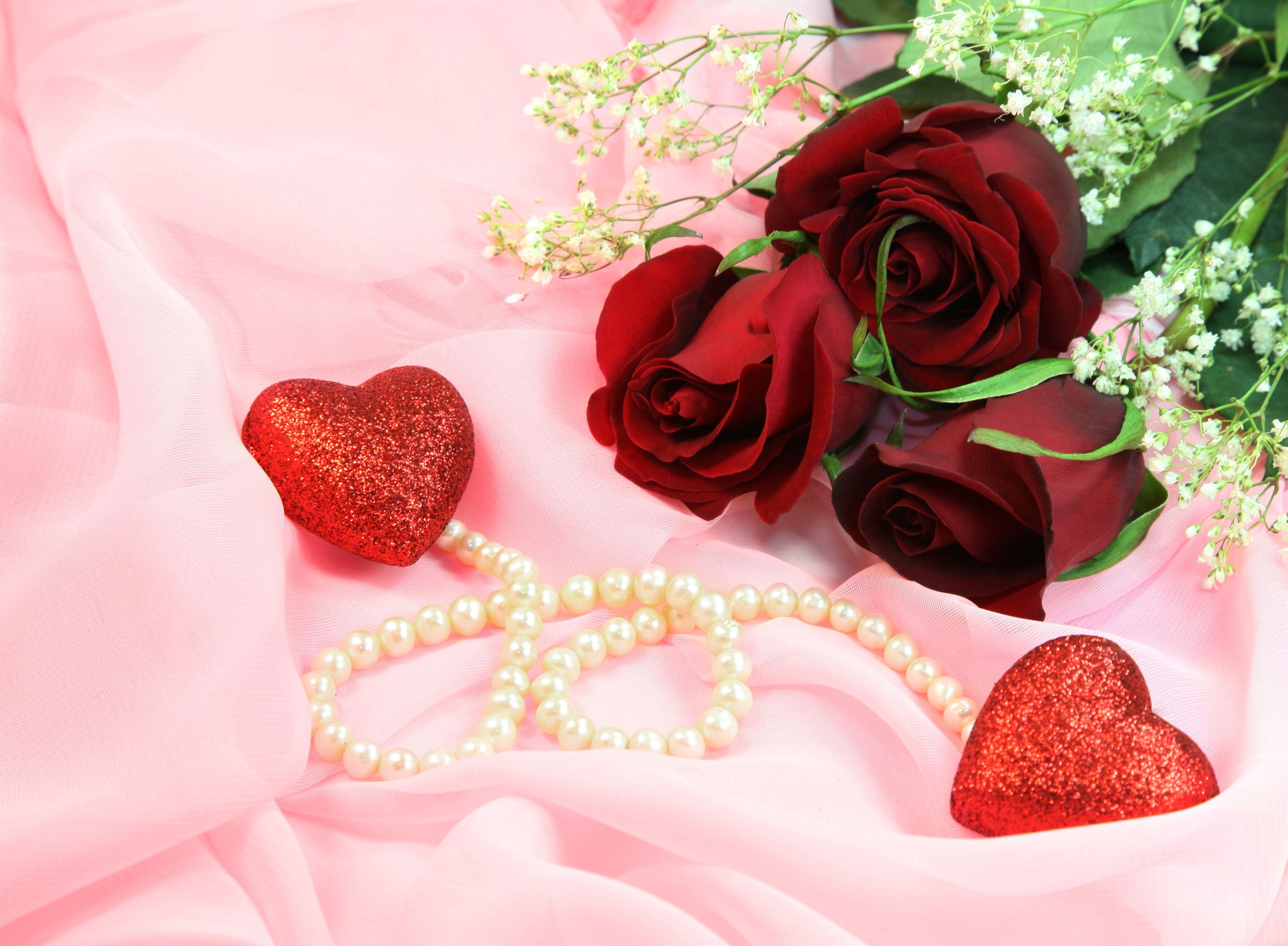 Love Red Pearls Heart Roses Flower Wallpaper - Perlas y corazones, Hd