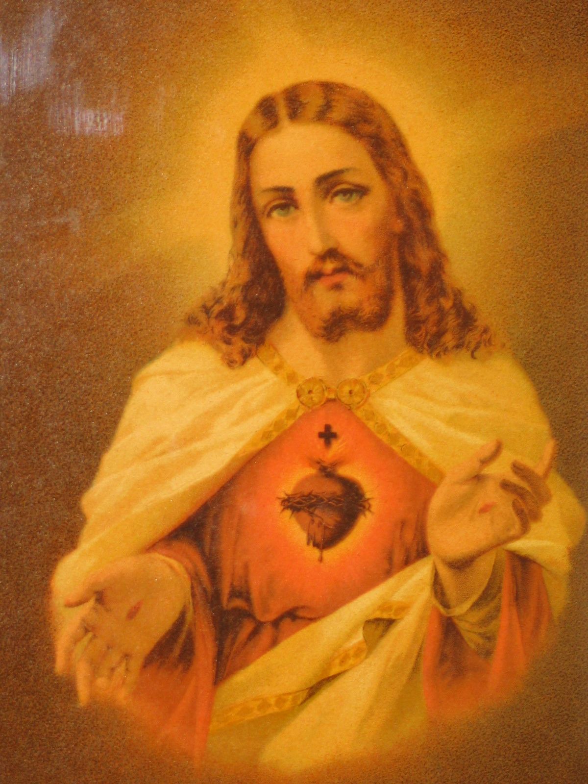 Vintage Sagrado Corazón de Jesús enmarcado Hecho en Suiza | Matt