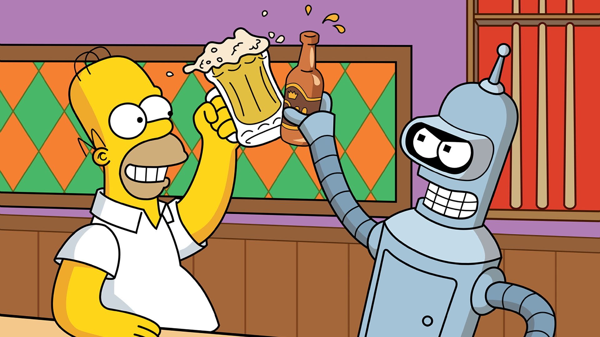 Homer And Bender Drinking Beer Fondo de pantalla HD | 1920x1080 | ID: 56317
