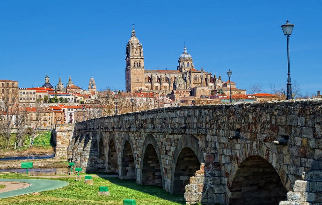 Puente de papel tapiz, río, hogar, Catedral, España, Salamanca, Tormes
