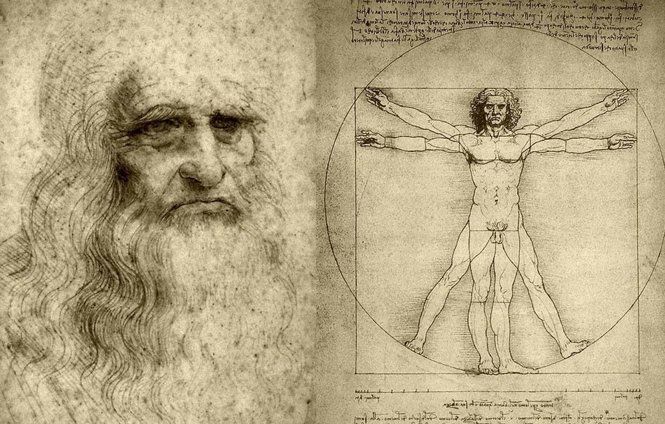 Figura de papel tapiz, artista, Leonardo da Vinci, científico, Vitruvio