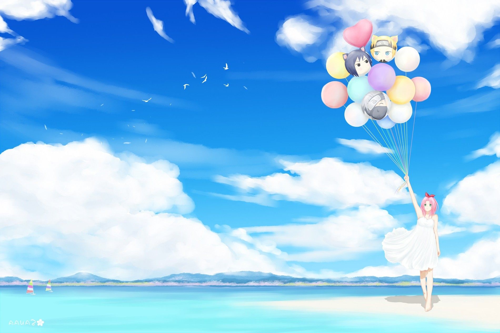 Fondos de pantalla: ilustración, pájaros, anime, cielo, nubes, azul, Naruto